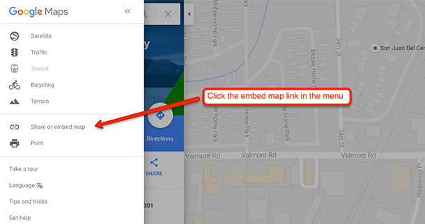 Find Google Maps embed code
