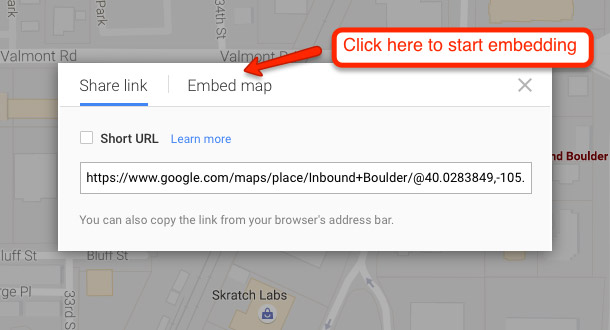 Select embed code for Google Maps